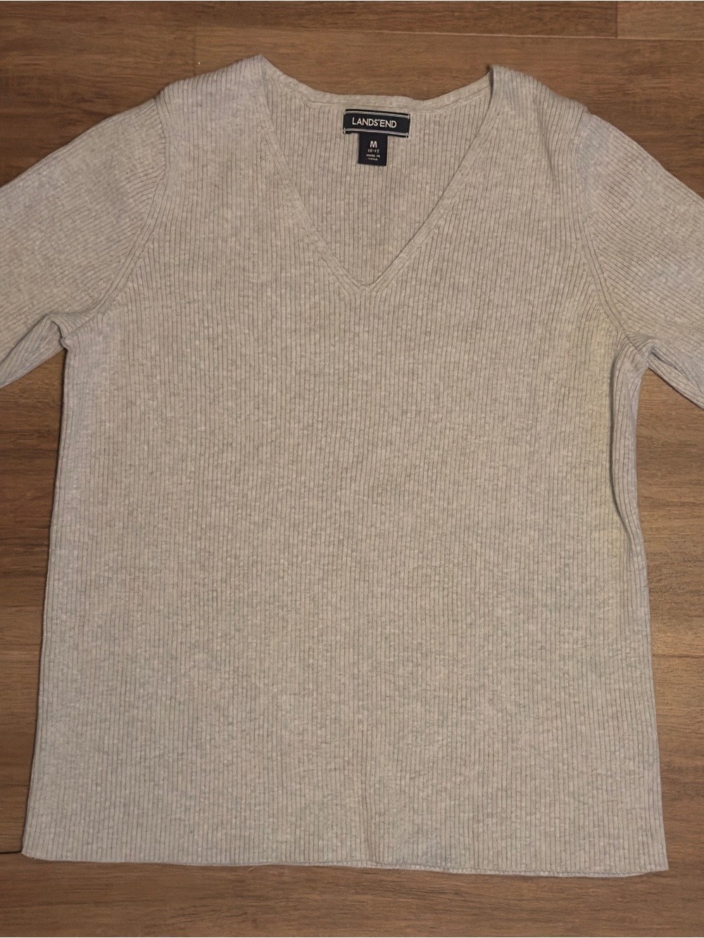 Women’s Lands' End Ribbed V-Neck Gray Blouse